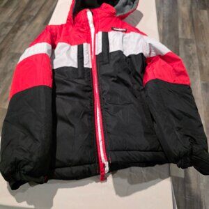 London Fog Jacket Boys M 10-12 Hooded Puffer Winter Coat Red/Black/Gray